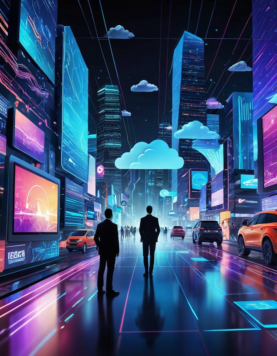 A futuristic digital landscape showcasing various customized insurance options represented as vibrant, flowing data streams. Include diverse characters interacting with holographic insurance policies and security icons, symbolizing the revolution of personal protection. The background should feature integrated technology elements that reflect the digital age, like circuit patterns and cloud computing. Use bright and engaging colors to capture attention. super-realistic. vibrant colors. 3D.